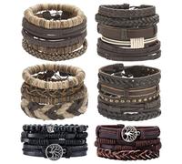 DAZZLUXE Lot de 24 Bracelets en Cuir pour Homme - Bracelets de Mode, en Corde, Viking et Personnalisés pour Toutes les Occasions