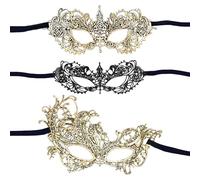 DAZZLUXE Lot de 3 Masques en Dentelle - Creux, de Mascarade, de Carnaval, Dorés, pour les Yeux