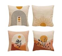 DAZZLUXE Lot de 4 housses de coussin 45 x 45 cm - Motif géométrique - Lin - Pour salon, chambre, terrasse, voiture, coucher de soleil - Convient pour la décoration