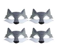 DAZZLUXE Lot de 4 Masques de Loup Gris en Feutre, Masque de Fête pour Enfants, Demi-Visage pour Mascarade, Accessoire de Costume d'Halloween pour Cosplay