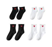 DAZZLUXE Lot de 4 paires de chaussettes d'amour rouges en forme de cœur, combinaison de chaussettes courtes et moyennes, chaussettes pour femme, chaussettes tendance cœur rouge, chaussettes mignonnes,