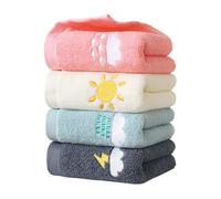 DAZZLUXE Lot de 4 serviettes brodées, serviettes pour enfants, serviettes de visage en coton pour le visage de dessin animé, serviettes de bain douces pour bébé (rose, jaune, vert, gris foncé)