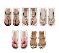 DAZZLUXE Lot de 5 paires de chaussettes à tongs imprimées, motifs 3D amusants avec impression nail art pour femme, multicolore, 13