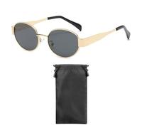 DAZZLUXE Lunettes de soleil pour femme - Style vintage ovale - Couleur dorée et noire - Avec sac, Doré/Noir