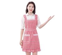 DAZZLUXE Tablier De Cuisine Et De Pâtisserie Pour Femme, Tablier De Jardinage Pour Femme, Tablier En Dentelle Blanche, Tablier Plissé Réglable (Rouge)