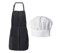 DAZZLUXE Tablier Dos Nu 1 Pièce Avec Toque De Chef 1 Pièce, Tablier De Cuisson, Tablier Antisalissure Dos Nu, Tablier De Chef, Tablier Dos Nu Rayé Noir Et Blanc, Adapté à La Maison, Café, Restaurant