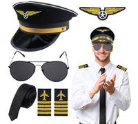 Dazzroi Lot de 5 accessoires de costume de pilote de capitaine, avec chapeau de capitaine, bracelet, lunettes de soleil, cravates, bretelles, pour adultes, adolescents, capitaine, fête, cosplay