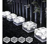 DAZZTIME 4 PièCes Chemins Solaire LumièRe de Brique,Solaires En Verre PavéS éClairage,LumièRes Solaires de Cube de Glace,éTanche Lampe Solaire Sol,Pour Terrasse Pelouse Route Pont Escalier(Blanc)