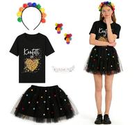 DAZZTIME Costume de Confettis pour Femme,5 pièces T-shirt Confettis Dans le Cœur,Costume de Carnaval,Serre-Tête avec Pompons Multicolores,pour Fêtes,Carnavals,Halloween Costumes