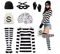 DAZZTIME Déguisement de Voleur Homme,Costumes de Voleur,Costume de Voleur de Banque,Braqueur de Banque,Costume de Braqueur de Banque,Deguisement Voleur Adulte,pour Carnaval,Carnaval,Soirée à Thème