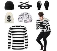 DAZZTIME Déguisement de Voleur Homme,Costumes de Voleur,Costume de Voleur de Banque,Braqueur de Banque,Costume de Braqueur de Banque,Deguisement Voleur Adulte,pour Carnaval,Carnaval,Soirée à Thème