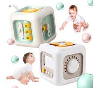 DAZZTIME Fidget Cube,Lot de 2 Bébé Montessori Cubes,Motricité Jouets D'Activité,avec 6 Modules Apaisants,Jouet Sensoriels Bebe,Jouet d'apprentissage pour Bébés et Tout-Petits 1,2,3,4 Ans.