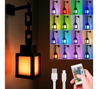 DAZZTIME Veilleuse Lanterne Pixelisée,Veilleuses Murale LED,Lampe D'Ambiance Lumière Dimmable,Lampe Murale Portable,16 Couleurs avec Télécommande,pour Chambre et Salle De Jeux,Camping