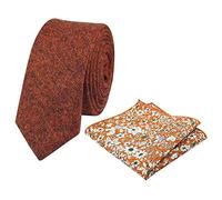 DB Dickie Bow Ensemble cravate et carré de poche en laine pour homme, Orange brûlé rouillé et orange floral, taille unique