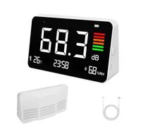 DB Testeur de décibels 4 en 1 avec affichage LED, niveau sonore 30-130 dB, mesure du bruit, du temps, de la température et de l'humidité, appareil de mesure des décibels pour la maison, la salle de