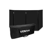 Vonyx DB2B Façade DJ Pliable avec Housse, 4 Panneaux 280 x 120 cm, Structure Métallique Noire avec Tissu Lycra Noir, Idéal pour les DJ Mobiles