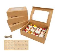DBAATTZ 10 Pièces Boite Cupcakes, Boite a Cupcake avec Fenêtre Transparente et Autocollants, Réutilisable Boite Cupcakes 12 Trous, Boite a Gateau Carton, pour Muffins, Gâteaux (Marron)
