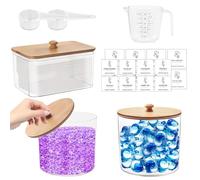 DBAATTZ Conservation de lessive, 3 pièces Conteneurs pour capsules de lessive, Boîte à lessive avec couvercle en bambou, avec 16 étiquettes étanches, Boîte de rangement de salle de bain pour capsules