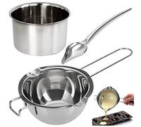 DBAILY Bain-marie en acier inoxydable - Bol de cuisson à fusion - Fond plat - Cuillère à chocolat - Filtre pour chocolat, fromage, sucre, beurre, fromage, caramel, bougies - 480 ml