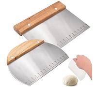 DBAILY Corne Patisserie,2pcs Coupe Pizza Coupe Pate Polyvalente Grattoir à Pâte Acier Inoxydable Outil à Lisser Les Gâteaux Manche En Bois Et Échelle De Mesure Pour Couper Pain Pizza Tartes Biscuits