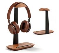 DBAILY Support pour casque, support de table pour casque avec base de rangement, support pour casque supra-auriculaire et casque de jeu (bois de noyer)