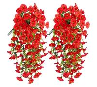 DBALL 4 Pièces Fleur Artificielle Morning Glory Rouge Fleurs Artificielles 76CM Fausse Fleur Convient pour La Décoration De Patio De Jardin De Maison De Mariage
