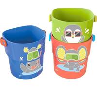 dBb Remond 3 Mini Seaux de Bain Bébé, Jouets d’Éveil pour le Bain, 1 Seau à Fond Perforé + 2 Seaux Non Perforés, Jouets Eau Bébé, Seaux Empilables, Jeux de Bain Enfant, Sans BPA, Corail, Vert & Bleu