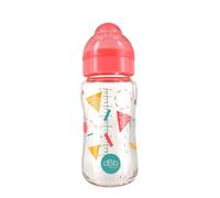 dBb Remond Biberon L.O -large ouverture- 240 ml en verre - Tétine NN -Nouveau Né- en silicone - Débit adapté à la succion de bébé - Fabriqué en France - Motif géométrique - système rose