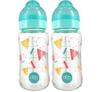 dBb Remond - Biberon Large Ouverture 240 ml en Verre - Tétine NN Anticolique en Silicone - Débit Adapté à la Succion du Bébé - Nouveau-Né - Décor Géométrique - Fabrication Française - Mint (Lot de 2)