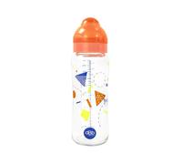 dBb Remond - Biberon Large Ouverture 330 ml en Verre - Tétine Anticoliques 2ème Âge en Silicone - Débit Adapté à la Succion du Bébé - Décor Géométrique - Fabrication Française - Orange