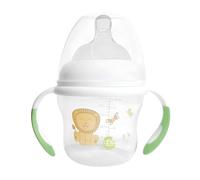dBb Remond - Biberon Polypropylène Large Ouverture - Tétine NN Silicone Anti-Coliques - Débit Constant - 1er Âge Nouveau-Né - Poignée Amovible - Décor Lion - Vert & Blanc - 150 ml