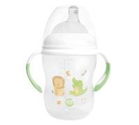 dBb Remond - Biberon Polypropylène Large Ouverture - Tétine Silicone Anti-Coliques - Débit Constant - 2ème Âge 4 mois+ - Poignée Amovible - Décor Lion - Vert & Blanc - 270 ml