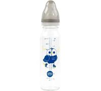 dBb Remond - Biberon Régul'Air 240 ml en Verre - Tétine NN Anticolique en Silicone Débit Régulier - Nouveau-né 0 à 4 Mois - Décor Hibou - Résistant Chaleur - Fabrication Française - Gris