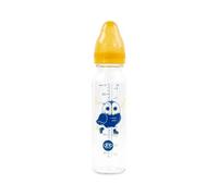 dBb Remond Biberon Régul'Air 240 ml en verre - Tétine NN -nouveau-né- anticolique en silicone - Débit régulier - 1er âge, 0 à 4 mois - Fabrication française - Décor Hibou - Jaune moutarde