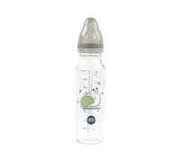 dBb Remond Biberon Régul'Air 240 ml en verre - Tétine NN -nouveau-né- anticolique en silicone - Débit régulier - 1er âge, 0 à 4 mois - Fabrication française - Décor Escargot - Gris