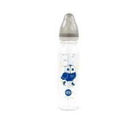 dBb Remond Biberon Régul'Air 240 ml en verre - Tétine NN -nouveau-né- anticolique en silicone - Débit régulier - 1er âge, 0 à 4 mois - Fabrication française -Décor Hibou - Gris