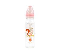 dBb Remond Biberon Régul'Air 240 ml en verre - Tétine NN -nouveau-né- anticolique en silicone - Débit régulier - 1er âge, 0 à 4 mois - Fabrication française - Décor Ecureuil - Rose poudré