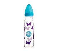 dBb Remond - Biberon Régul'Air Verre - Tétine NN Anticolique Silicone Débit Régulier - Nouveau-né 0-4 Mois - Décor Papillons Turquoise - Résistant Chaleur - Sans BPA - Fabrication Française - 240 ml