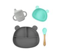 dBb Remond - Coffret Repas Bébé Silicone - Assiette Compartimentée Ventouse, Bol 370 Ml, Tasse À Bec Suceur 150 Ml, Cuillère - Coffret 1er Âge Diversification Alimentaire Dès 6 Mois - 4 Pièces