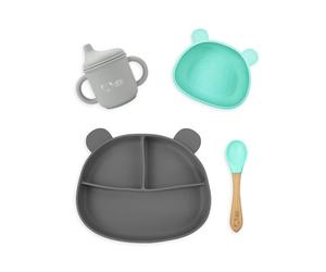 dBb Remond Coffret Repas Bébé Silicone - Assiette Compartimentée Ventouse, Bol 370 Ml, Tasse À Bec Suceur 150 Ml, Cuillère - Coffret 1er Âge Diversification Alimentaire Dès 6 Mois - 4 Pièces