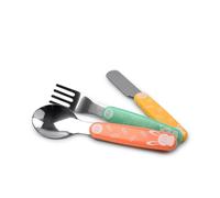 dBb Remond - Set 3 Couverts Bébé En Inox - Cuillère Fourchette Couteau Bouts Arrondis - Manches Ergonomiques Légers - Apprentissage Autonomie Alimentaire Dès 12 Mois - Couleurs Mint Jaune Orange