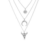 DBCEJF Bolo Tie Cravate Cowboy Homme avec Pendentif Crâne de Vache, Accessoire Western Vintage pour Chemise, Collier Rétro Style Texan pour Rodéo, Halloween et Soirée Country - Argenté