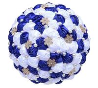 DBDJWHJ Accessoires de Mariage Bouquet Blanc Bleu Royal pour décoration de fête de Mariage Fleur à Main de mariée et de Demoiselle d'honneur Faite à la Main-Bleu Royal Blanc-21-30 cm de diamètre