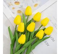 DBDJWHJ Fleurs de tulipes artificielles pour la décoration de la maison, bouquet de mariage, fleurs de mariée, tulipes en silicone comme plantes de décoration de fête vivante - Jaune - 10 pièces