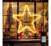 DBFAIRY Étoile de Noël - 40 LED - Éclairage de Noël avec minuterie - Étanche - Grande étoile lumineuse - Avec prise pour l'intérieur et l'extérieur - Décoration de Noël (blanc chaud)