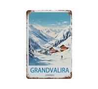 DBKGHIEDHG Grandvalira - Affiche de voyage vintage Andorre avec motif de ski, plaque en métal à suspendre pour cuisine, abri de jardin, garage (20 x 30 cm) - C5