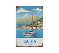 DBKGHIEDHG Ischia Italy - Affiche de voyage vintage en étain - Plaque murale amusante en métal - Décoration murale pour jardin, maison, salle de bain, cuisine, café, Halloween, Noël - 20 x 30 cm - I14