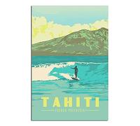 DBKGHIEDHG Plaque en métal vintage en étain Polynésie française Tahiti Surf - Décoration murale vintage rustique - Pour café, bar, chambre à coucher, maison - 20 x 30 cm