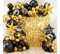 DBKL Kit d'arche de ballons « Happy New Year » - Ballons du Nouvel An 2026 avec confettis en agate noire et dorée - Ballons en aluminium pour réveil, anniversaire, remise de diplôme, décorations de