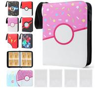 DBPBToU Classeur Carte pour 400 Cartes avec 400 Pochettes, Album Carte pour Poke V, Vmax, TAG TEAM, EX, GX, MTG, TCG, Protection Carte, Cahier en Cuir PU imperméable (Rose Cercle)
